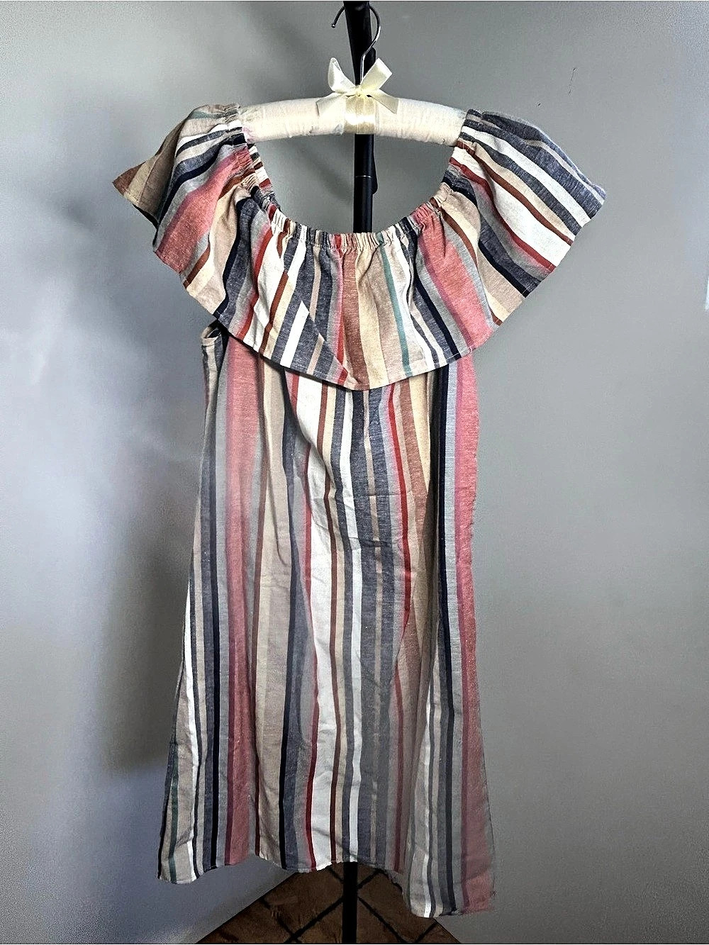 Speed Control New York striped off-the-shoulder casual bohemian ruffle dress L